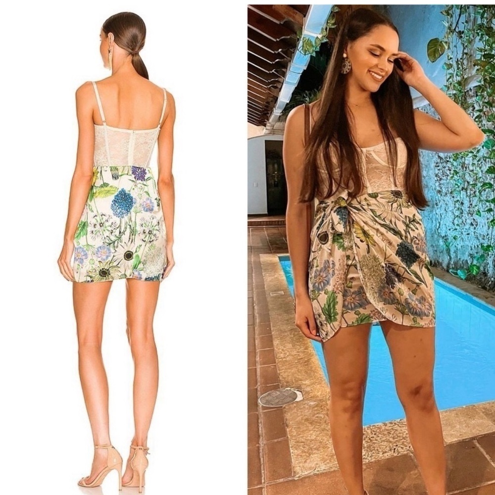 KATIE MAY Ivory Lace Bustier Floral Satin Faux Wrap Skirt Sleeveless Dress S - Picture 3 of 7